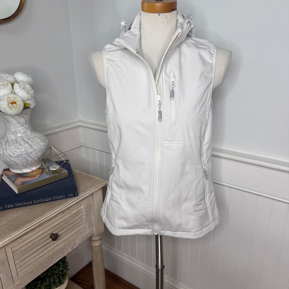 33,000ft Womens Softshell Hooded Vest White Full Zip Fleece Lined Small